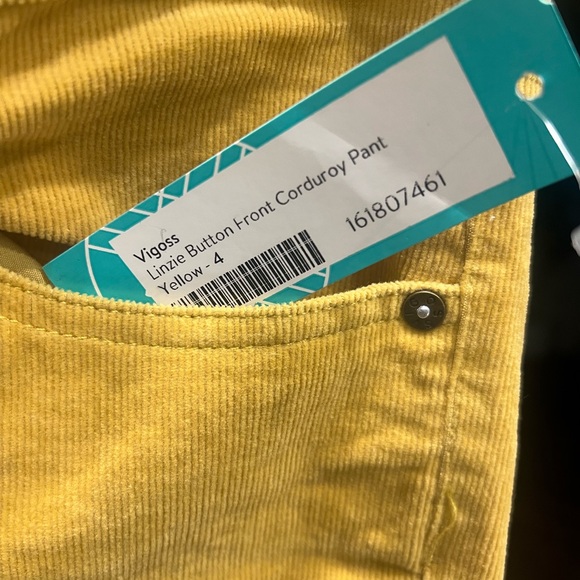 NWT Yellow Vigoss Linnie Button-Front Corduroy Pants - Picture 4 of 7